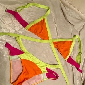 Neon pink, yellow and orange bikini